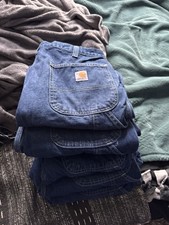 Carhartt Jeans Mens 32x30 Blue Denim Carpenter Pants Dungaree Fit 382-83