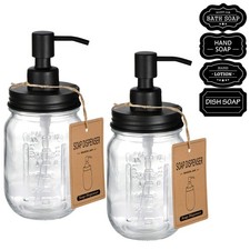 Amolliar Mason Jar Liquid Soap Dispenser, Lotion Dispenser Black 2 Pack 