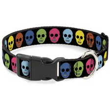 Plastic Clip Collar Skulls Black/Multi Color NARROW-Large 9.5-14.5" (US IMPORT)