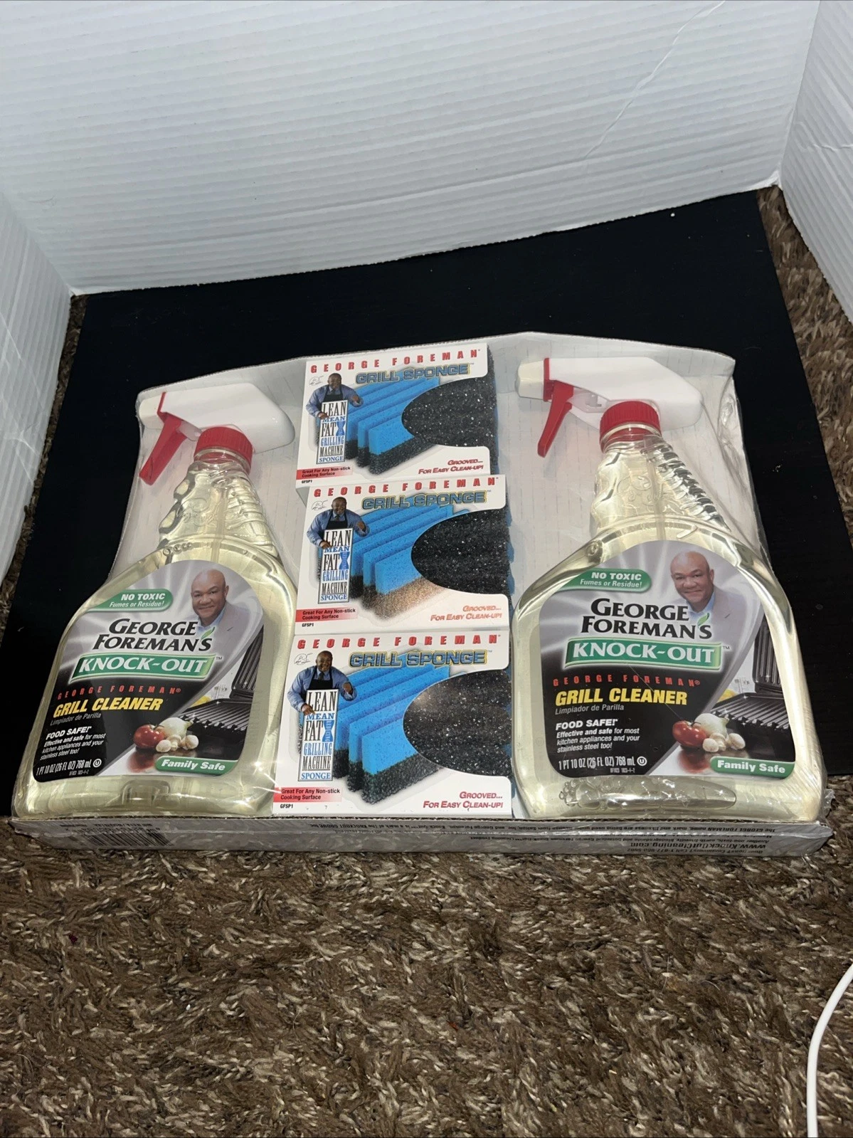 George Foreman Grill Cleaner Kit 2 Bottles 26 Fl Oz Ea Cleaners & 3 Sponges Rare
