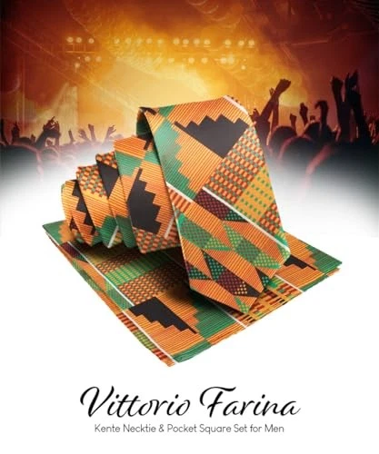 Premium Kente African & Animal Print Necktie & Matching Pocket Square Kente #3 - Image 2 of 4