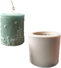 3D Cylinder Christmas Candle Molds,Silicone Soap Mold Embossed Christmas Tree 