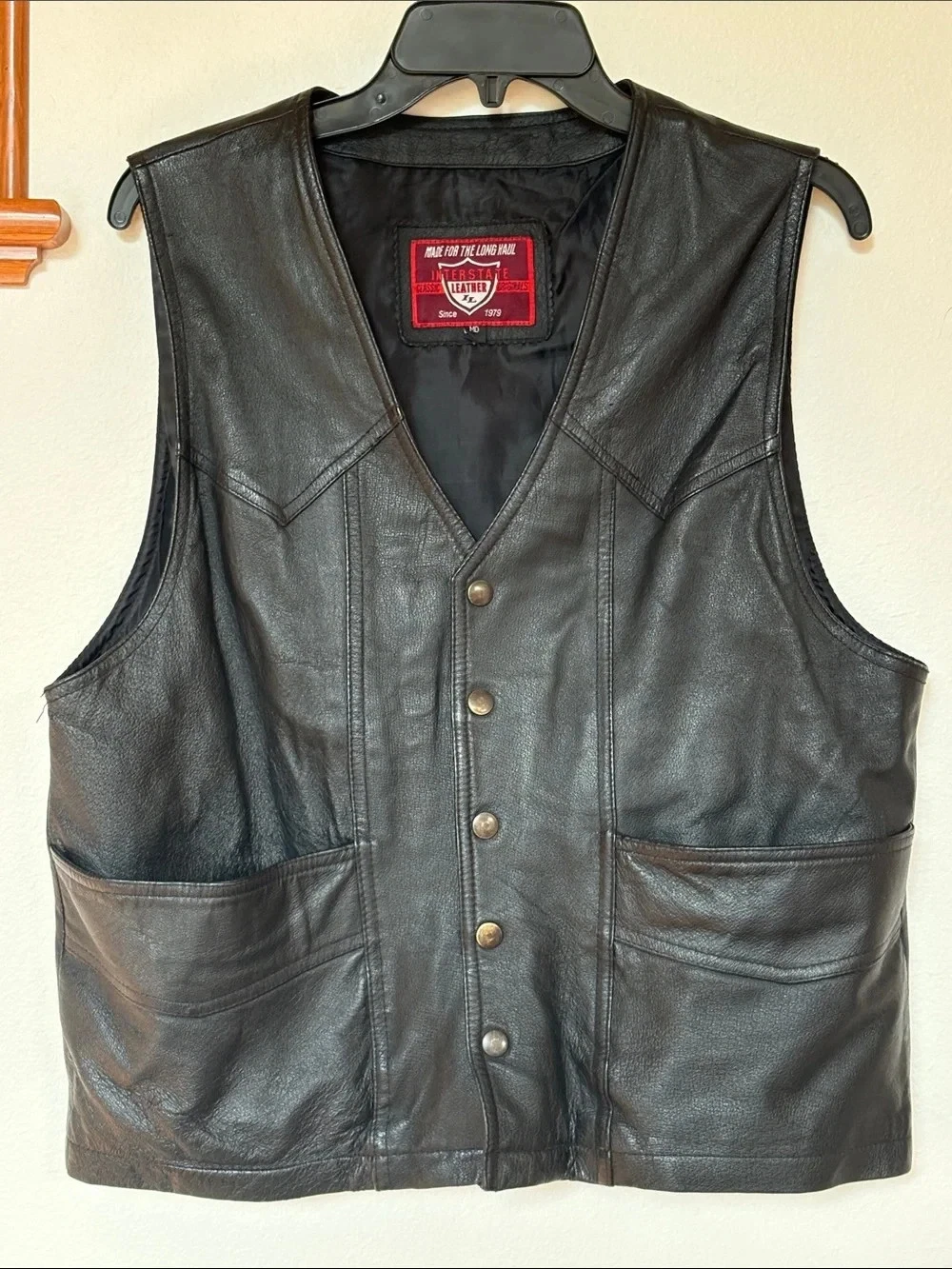 Vintage Interstate Leather Biker Vest Eagle American Flag Patch SZ Medium image 2