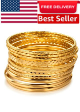 16Pcs Gold Bangle Bracelet Set Women Stackable Layered Boho Fashion Jewelry