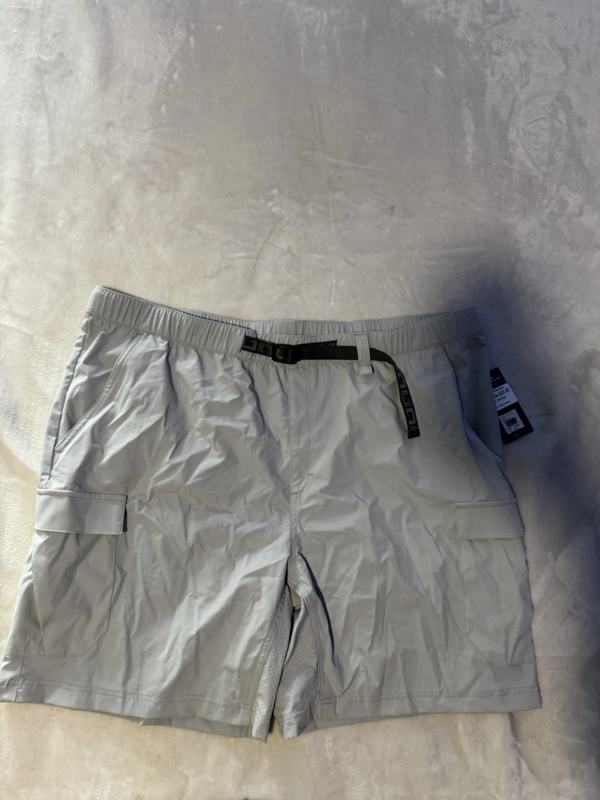 NEW Huk Creekbed Cargo Shorts Fishing Vented Nylon Belted Mens 2XL Gray $60