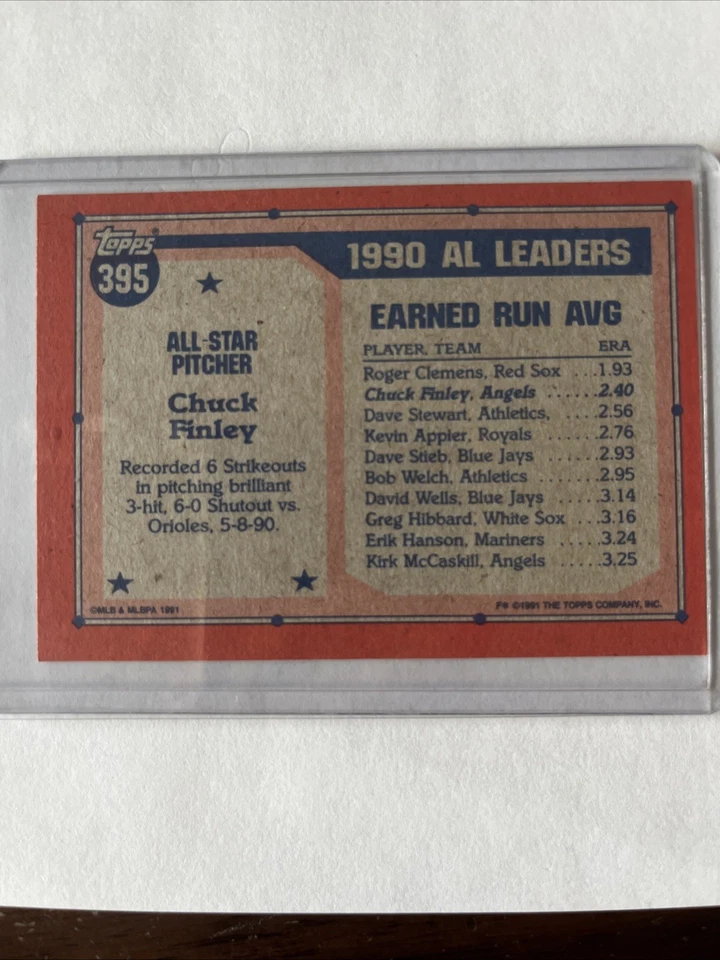 1991 Topps - All-Star Chuck Finley #395 Operation Desert Shield - Image 2 of 2