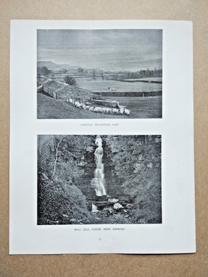 Zwei Ansichten um Askrigg, Yorkshire Dales - antiker Druck - 1885