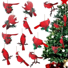 New Remerry 12 Pieces Double Side Printed Christmas Red Cardinal Wood Ornaments