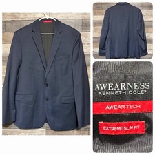 Kenneth Cole Awarenss Awear-tech Sport Jacket Blazer 46L Blue Extreme Slim Fit