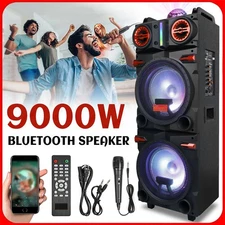 9000W Bluetooth Speaker Dual 10" Subwoofer Rechargable w/LED DJ FM Party Karaok