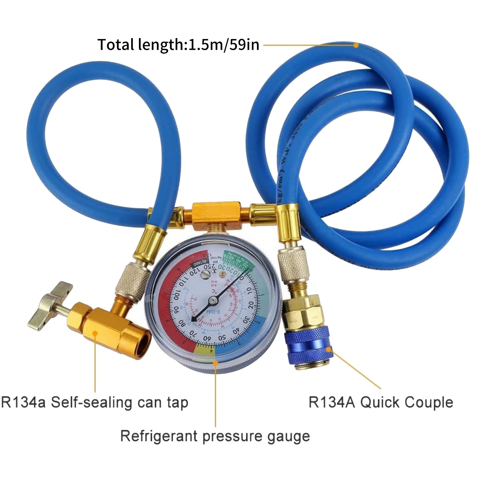 R134A AC Refrigeration Charging Hose With Pressure Gauge Accessories Part