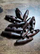 Vintage Lot Of 11 Brown Wood Toggle 2-Hole Buttons 1.75"