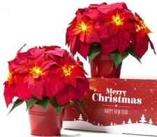 2 Pack Lighted Artificial Poinsettias for Outdoors LED Poinsettia Flowers Art...