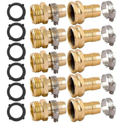 5 Set Garden Hose Repair Connector Kit with Clamps Fit for 3/4'' or 5/8'' Garde.
