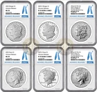 2025 (MS/PF/RP70) Six 6-Coin Set $1 Morgan & Peace Silver Dollar NGC AR Advanced