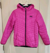 Under Armour ColdGear Girls Hooded Puffer Jacket Pink Purple Youth Large