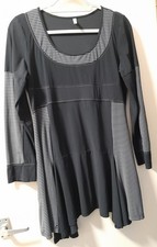 E-Bryde black & grey dress with striped patterns, asymmetric hem, size 18