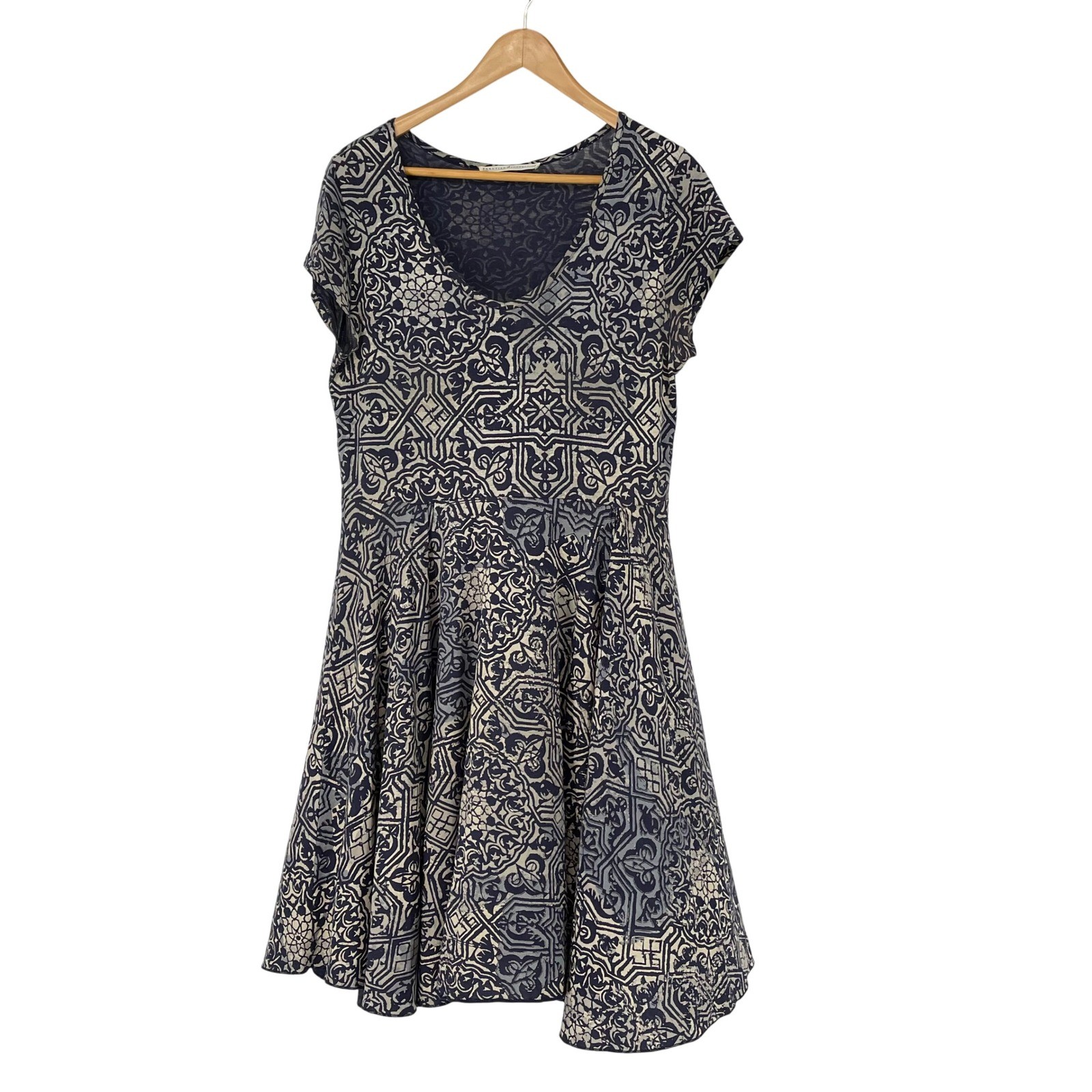 Peruvian Connection Blue Beige Patterned Pima Cot… - image 1