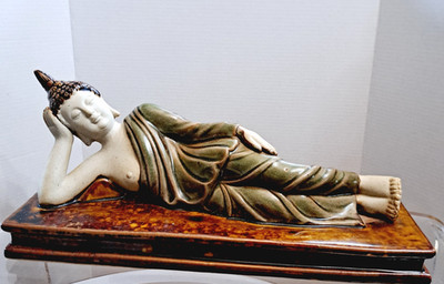 Sleeping Laying Down Buddha Ceramic 12'' Long