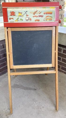 Vintage Child's Folding Chalkboard Easel To Desk  Rolling Picture EUC!  READ