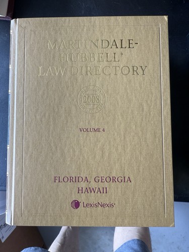 MARTINDALE HUBBELL LAW DIRECTORY VOLUME 4 Florida Georgia Hawaii LexisNexis 2008 - Foto 2 di 6