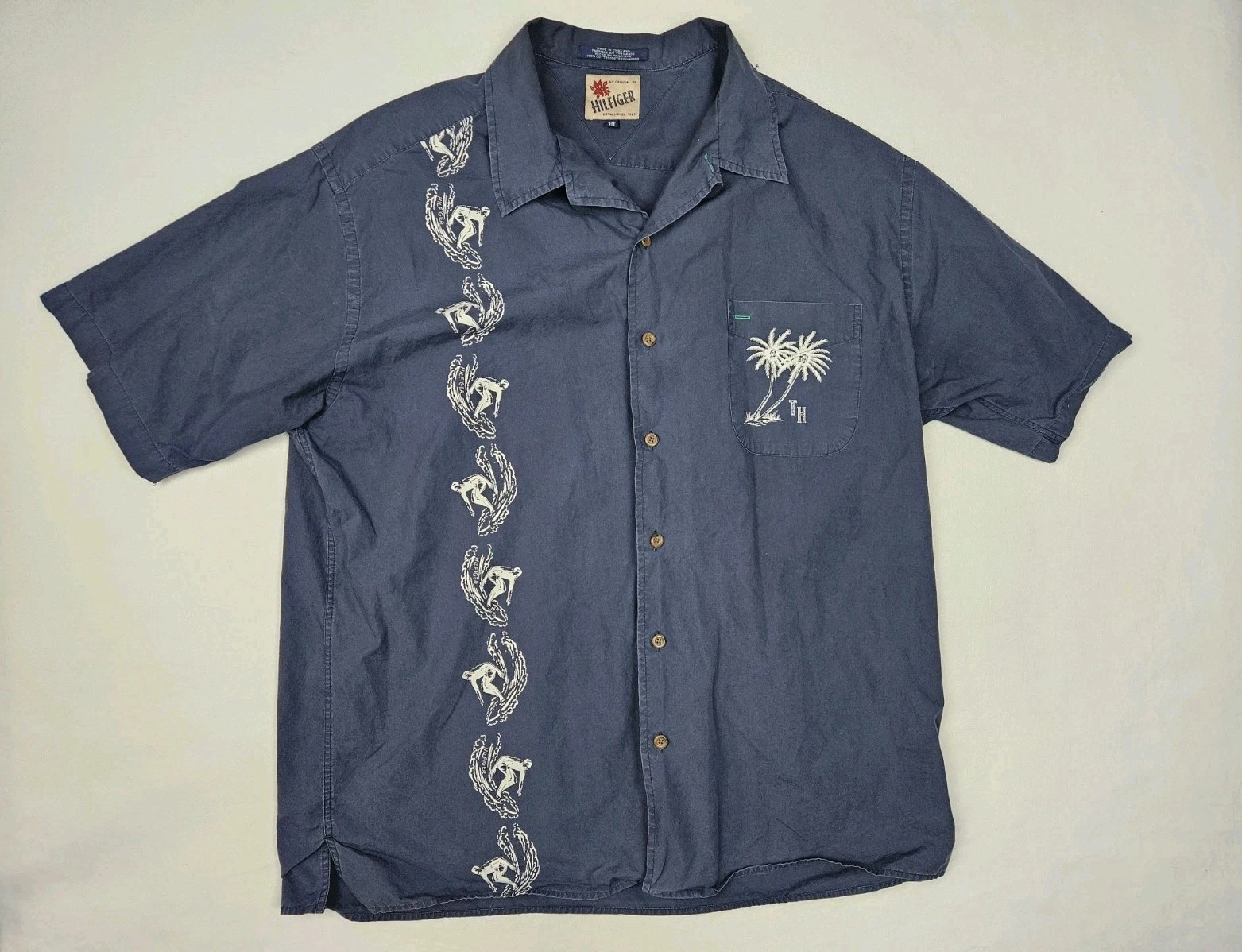 Vintage Tommy Hilfiger Shirt Mens XXL Navy Hawaiian Island Surfer