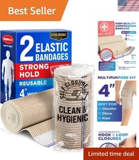 4" Elastic Bandage Wrap - Self-Closing  Comfortable Fit - 2 Pack for Recovery