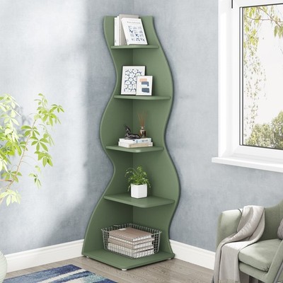 Tribesings 70'' Tall Corner Shelf, 5-Tier Stylish Bookshelf Bookcase Storage Rack