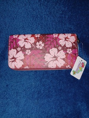 New With Tags NWT, Island Sense Hibiscus Wallet Full Zip Around Flowers Sparkle