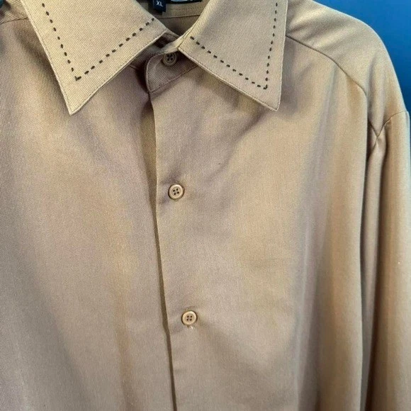 Vintage Embroidered Button Down Shirt Men's Size XL Creme De Silk Tan Brown - Image 4 of 4
