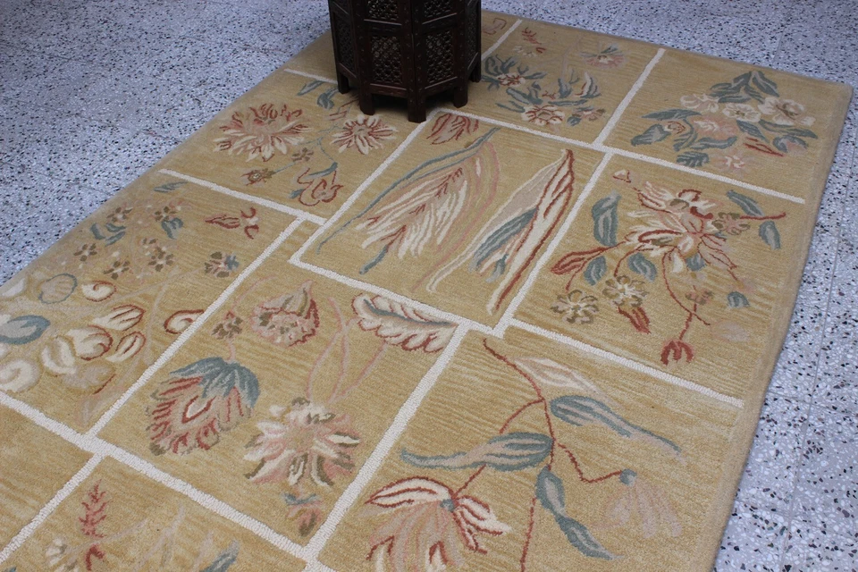 Hand Tufted Brown Wool Area Rug Flat Weave Living Room Carpet Bohemian Mat 5x8ft - Image 3 of 4