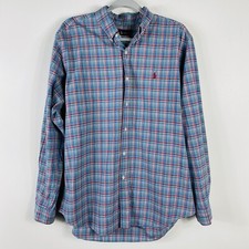 Ralph Lauren Button Shirt Men's Large Blue Plaid Long Sleeve 100 Cotton