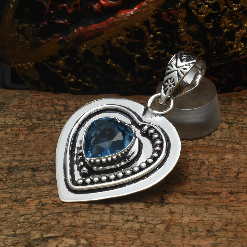 Valentine's Gift Iolite Topaz Gemstone 925 Sterling Silver Handmade Pendant 2.2" - Image 4 of 4