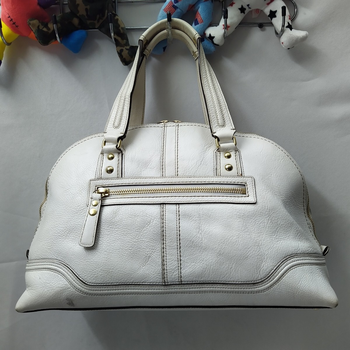 Coach Hamptons Miranda White Leather Turnlock Domed Double
