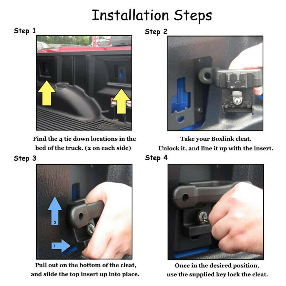 Truck Bed Box link Tie Down Anchor Cleats W/Key for Ford F150 F250 F350 ...