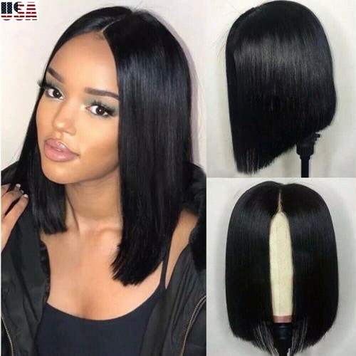 Heat Resistant Short Bob Synthetic Lace Front Wigs Glueless Black Straight Hair - Picture 13 of 13