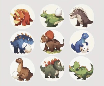 100 x verschiedene Dinosaurier Aufkleber Etiketten 25 mm