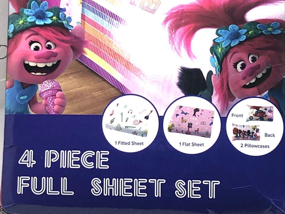 Trolls' World Tour "Find Your Beat" 4 piezas sábana completa con fundas de almohada reversibles Foto 4 de 4