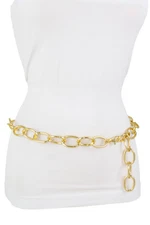 Women Fashion Narrow Waistband Belt Gold Metal Chunky Chain Links Size XS S M