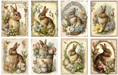 Aufkleber-Möbeltattoo-transparent-Shabby-Vintage-Ostern-Easter Bunny-Hase-1356