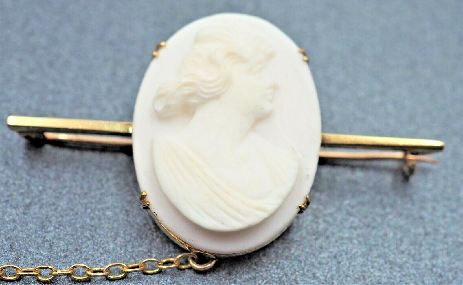 Womens 18ct Gold Shell Cameo Bar Brooch Handmade Fine Vintage Jewellery