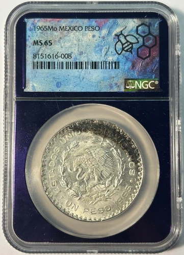 1965 Mexico Silver Peso - NGC MS65 Purple Core