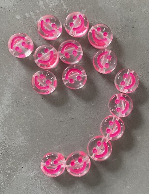 50 Stck. 10 mm Durchsichtig/Rosa Acryl Perlen Emojis/Smiley Gesichter
