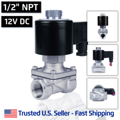 1/2'' SS 12V DC NORMALLY OPEN Stainless Steel Electric Solenoid Valve N/O 12 VDC
