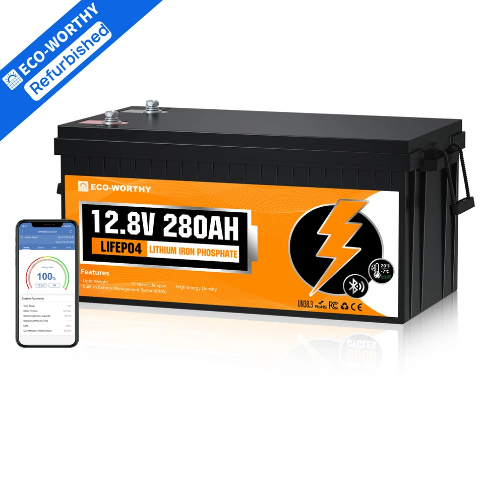 ECO-WORTHY 12V 280Ah Bluetooth LiFePO4 Lithium Battery Certified Refurbished