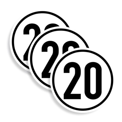 3x Aufkleber Geschwindigkeits-Schild ''20 km/h'' Folie gemäß StVZO § 58 | Ø5-30cm