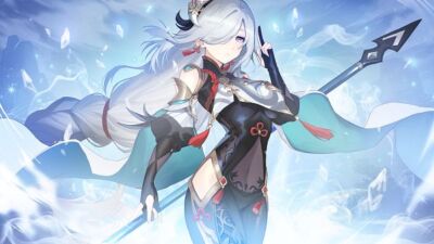 Anime shenhe ice lance kyundoo genshin impact Stitched Gaming Mat Desk