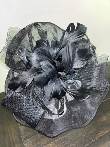 Women’s Black Hat/Fascinator/Headband Headpiece Kentucky Derby Wedding/Church - Picture 3 of 10