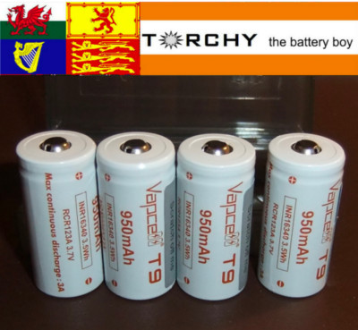 4x Vapcell T9 16340 950mAh 3,7V CR123A Akku + Koffer GRATIS P&P