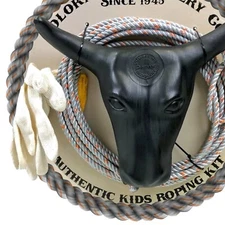 Authentic Kids Roping Set - Includes Lasso, Steer Head & Gloves for Beginners